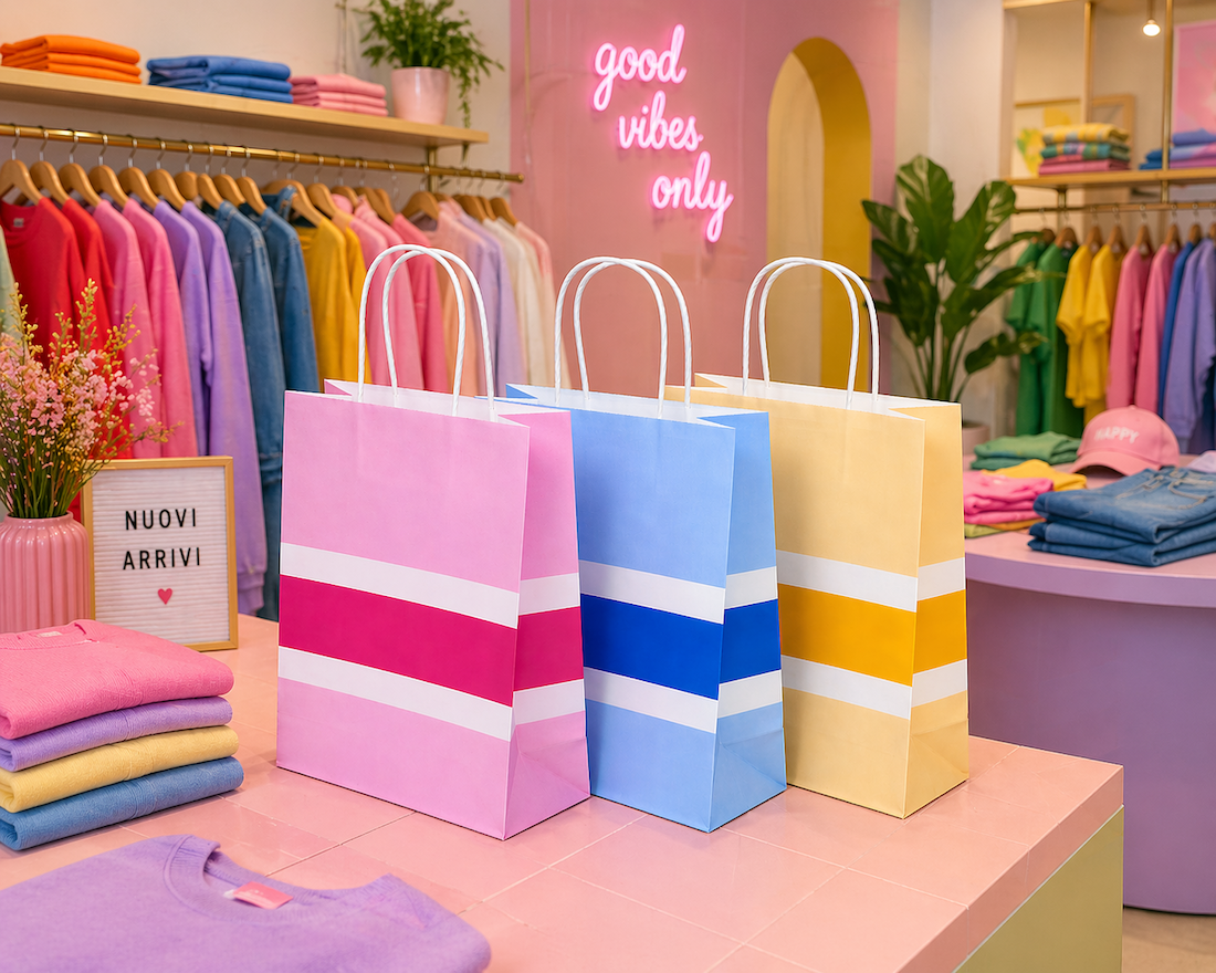 Shopper in Carta Maniglia Ritorta Line Assortite