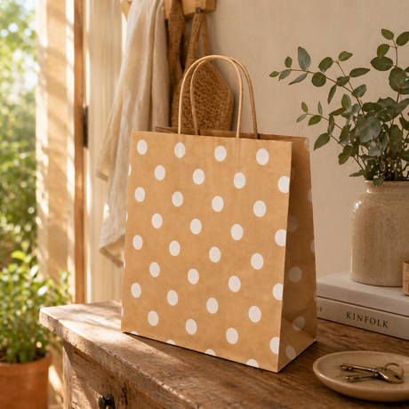 Shopper in Carta Avana con Pois Bianco