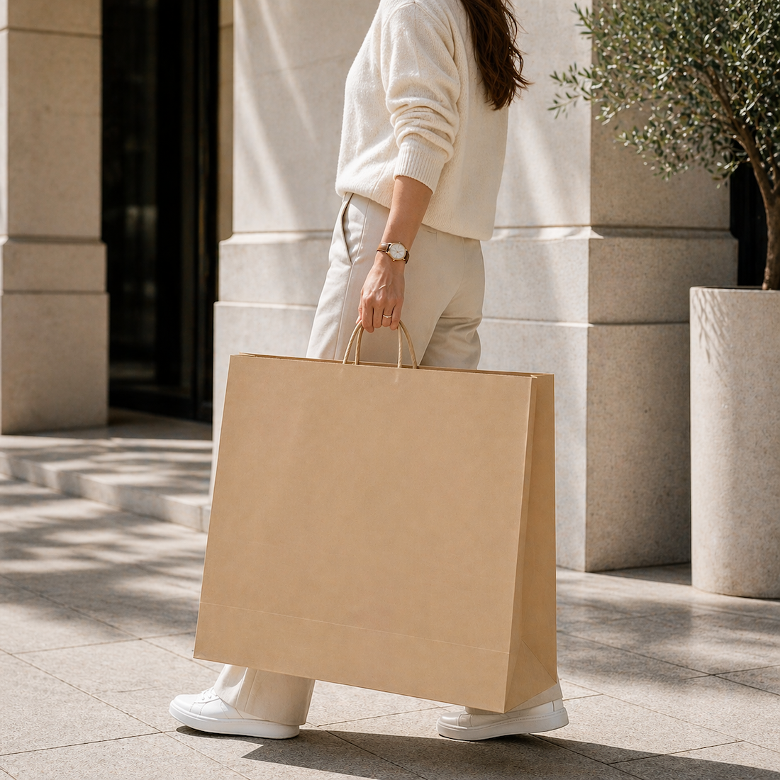 Shopper in Carta Maniglia Ritorta Linea Rainbow Sabbia