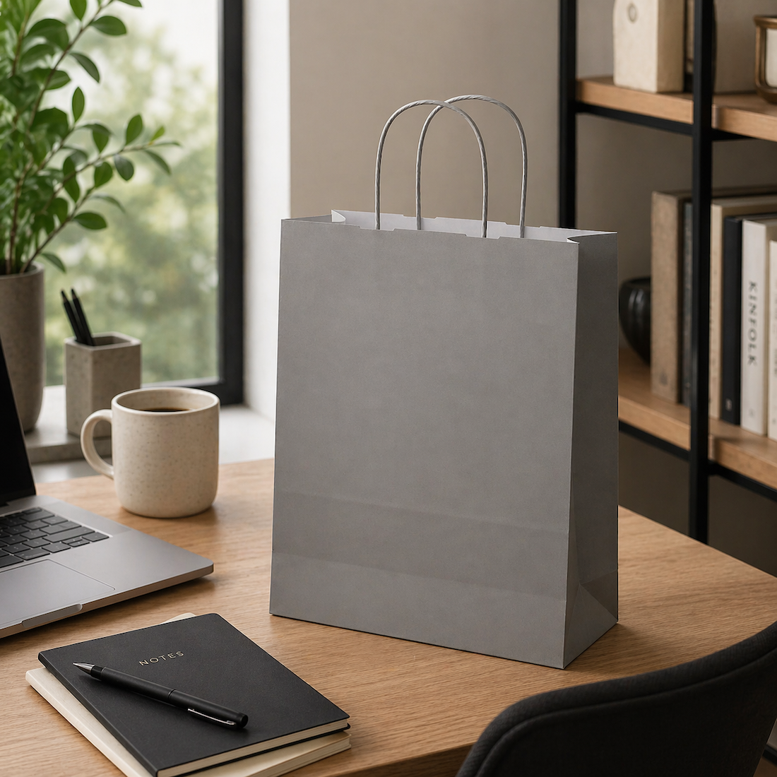 Shopper in Carta Maniglia Ritorta Linea Rainbow Grigia