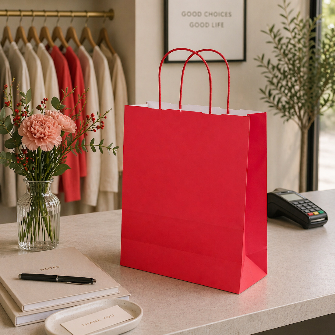 Shopper in Carta Maniglia Ritorta Linea Rainbow Rossa