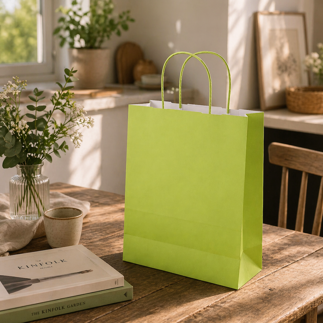 Shopper in Carta Maniglia Ritorta Linea Rainbow Verde Mela