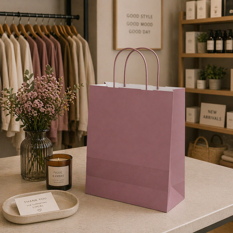 Shopper in Carta Maniglia Ritorta Linea Rainbow Rosa Antico