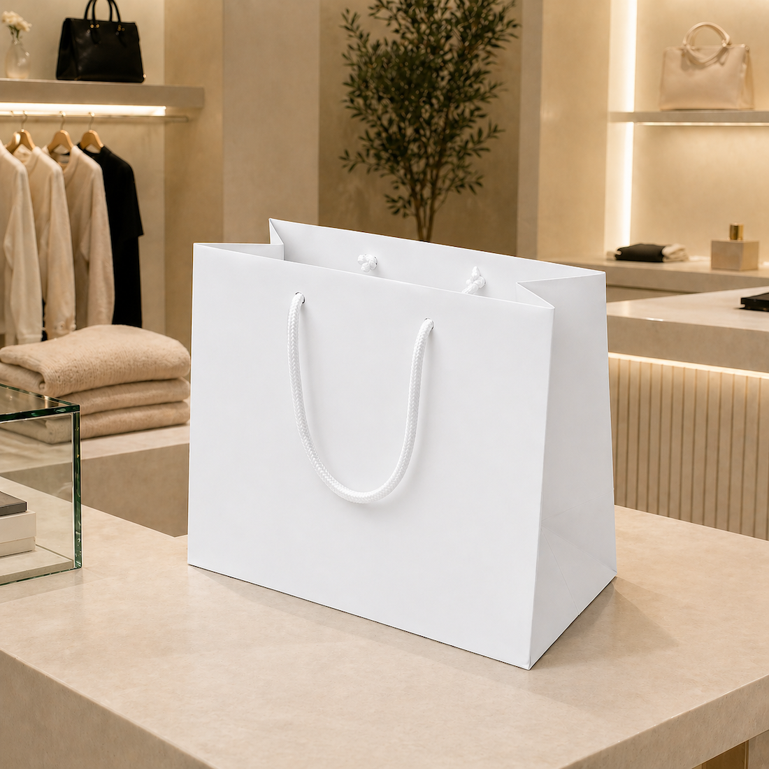 Shopper in Carta White Plastificata Opaca 4 Nodi