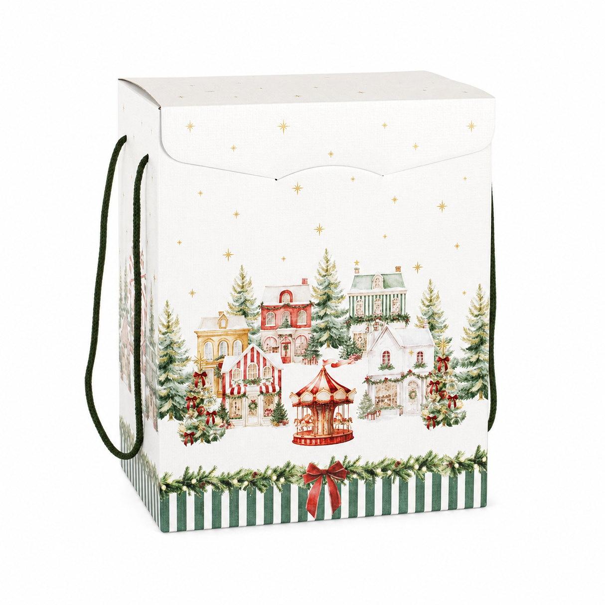 Scatola Confezione Regalo Porta Panettone + Bottiglia Linea Market Verde