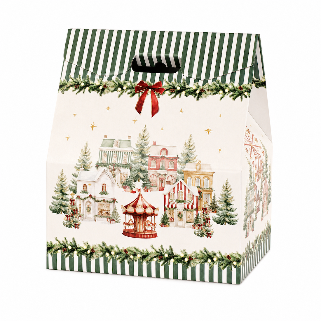 Scatola Confezione Regalo Baulotto Porta Panettone + Bottiglia Linea Market Verde