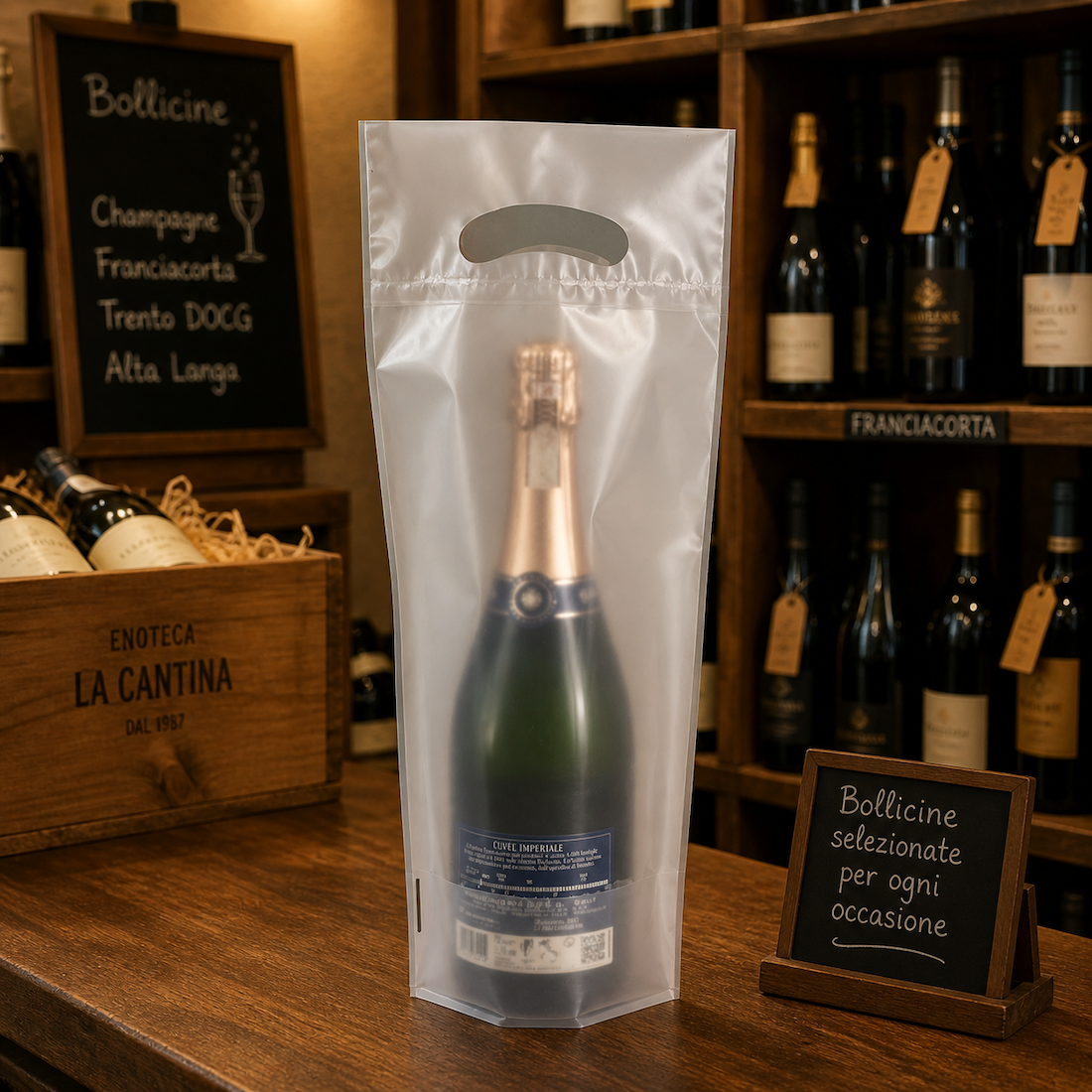 Shopper Porta 1-2-3 Bottiglie in Plastica Trasparente Riutilizzabile
