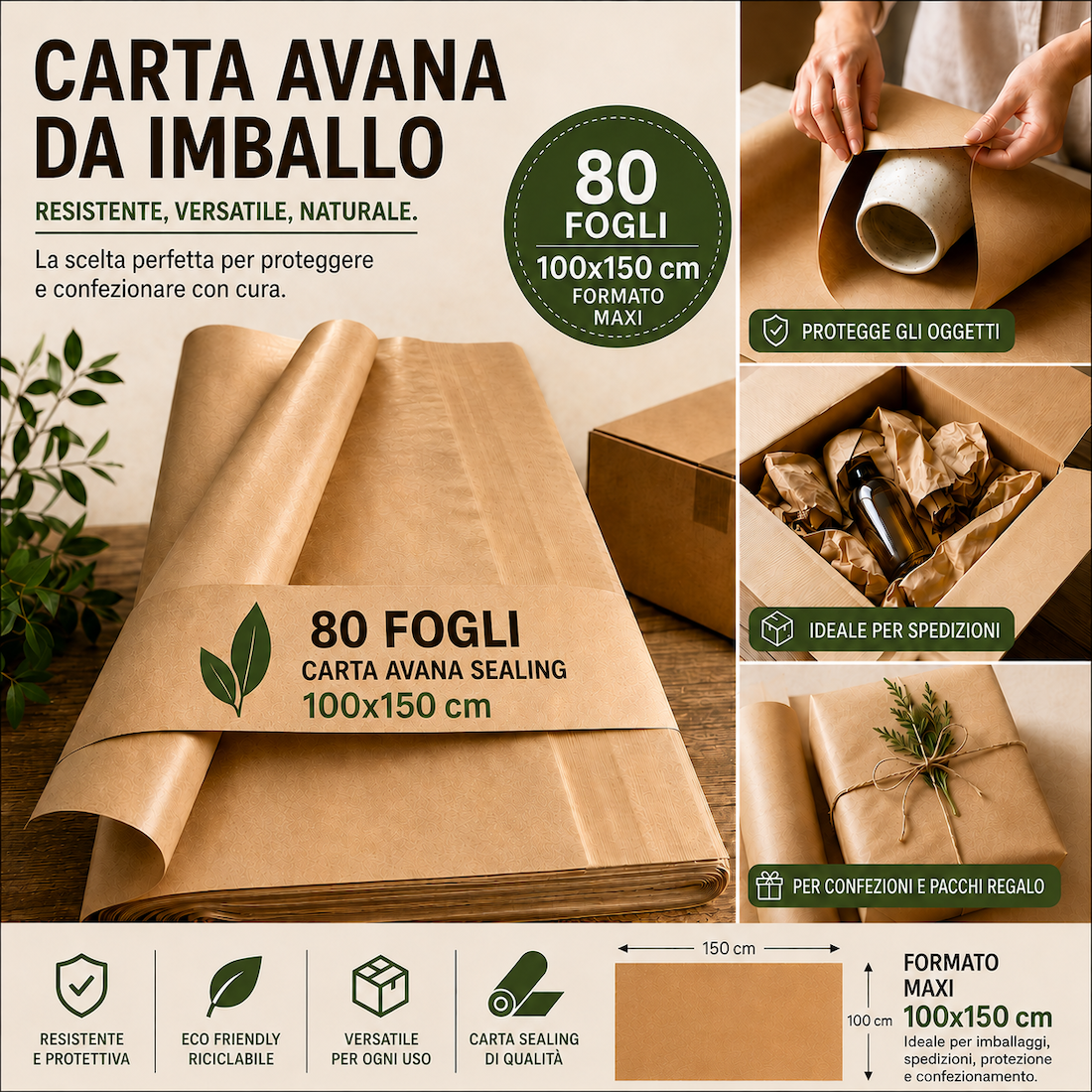 80 Fogli Carta Sealing Avana 80 gr. 100x150 cm.