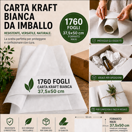 Fogli Carta Kraft Bianco 30 gr.