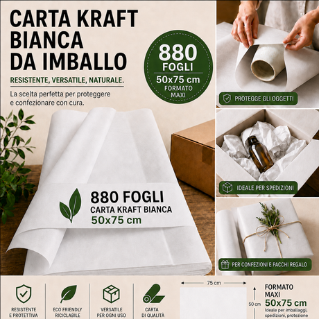 Fogli Carta Kraft Bianco 30 gr.