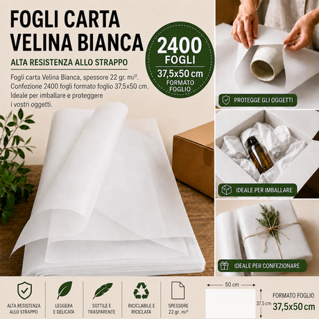 Fogli Carta Velina Premium Bianca 22 gr.