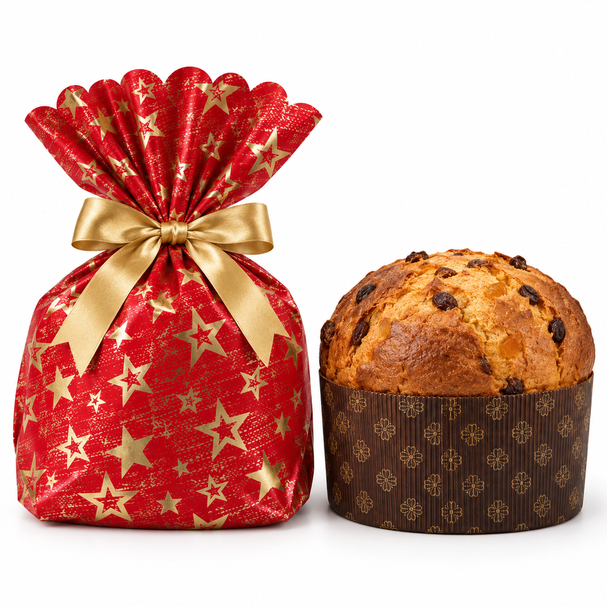 Incarto Smerlato per Panettone Fantasia Stars Rosso